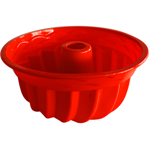 Silicone fluted tube cake pan red