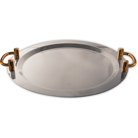 Round stainless steel platter with handles 46cm