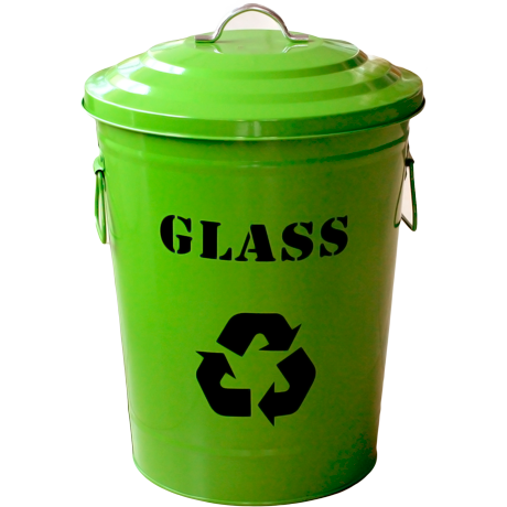 Round metal recycling bin "Glass" green 24.5litres