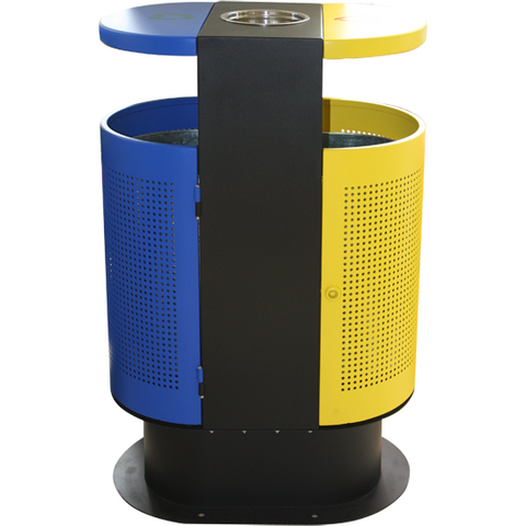 Outdoor double trash can with ashtray with astray blue/yellow 96cm