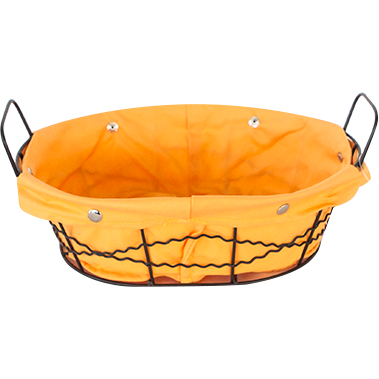 Oval metal bread basket with textile liner yellow 25cm