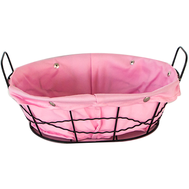 Oval metal bread basket with textile liner pink 25cm