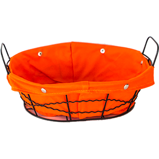 Oval metal bread basket with textile liner orange 25cm