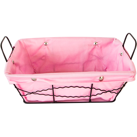 Rectangular metal bread basket with textile liner pink 20cm