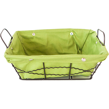 Rectangular metal bread basket with textile liner green 20cm