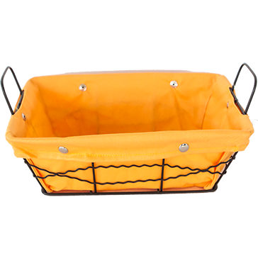 Rectangular metal bread basket with textile liner yellow 20cm