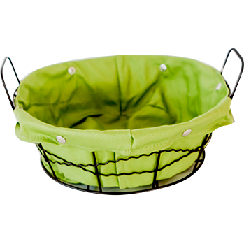 Round metal bread basket with textile liner green 20cm