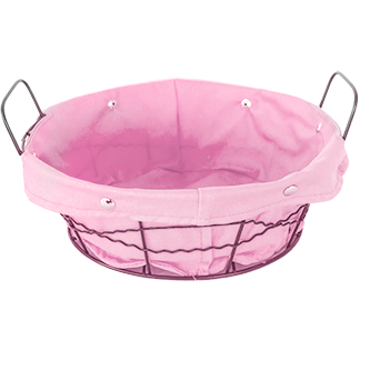 Round metal bread basket with textile liner pink 20cm