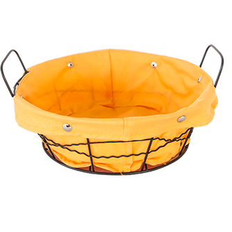 Round metal bread basket with textile liner yellow 20cm