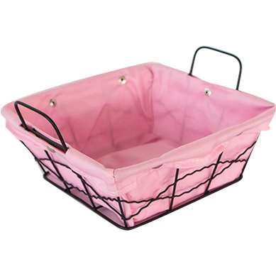 Square metal bread basket with textile liner pink 20cm