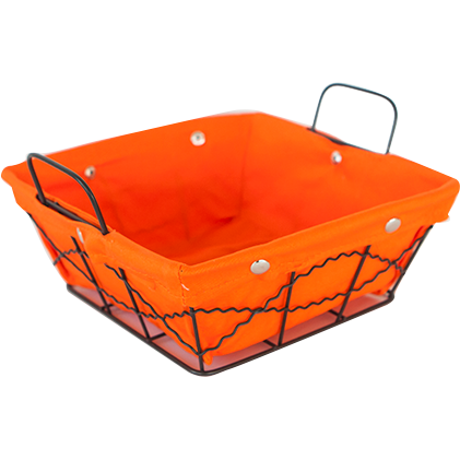 Square metal bread basket with textile liner orange 20cm