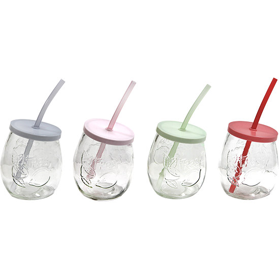Embossed mason jar with lid and straw 400ml