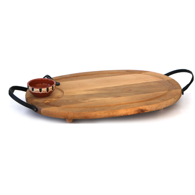 Oval board with juice groove skewer and bowl 40cm