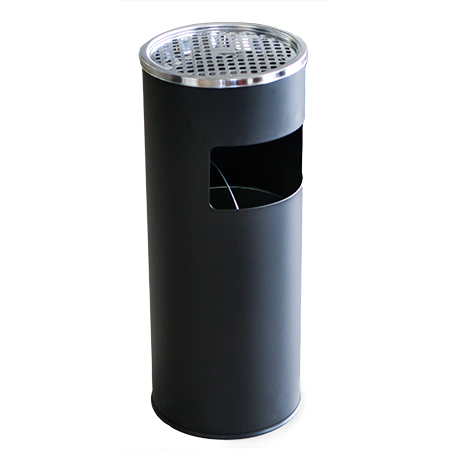Round hotel trash can with ash tray black 18 litres