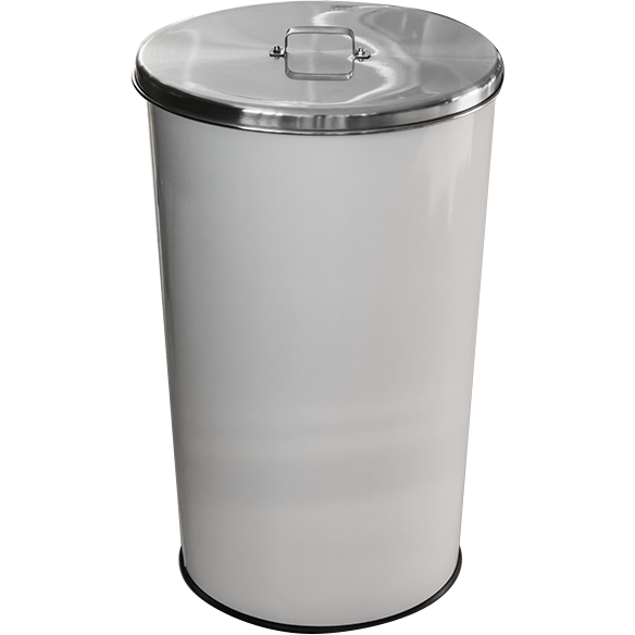Round metal trash can with lid white 46 litres