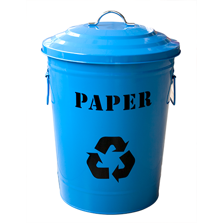 Round metal recycling bin "Paper" blue 24.5 litres