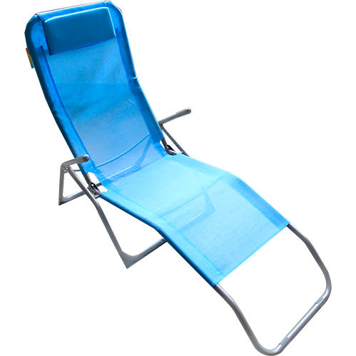 Folding steel frame sun lounger blue 140x58cm