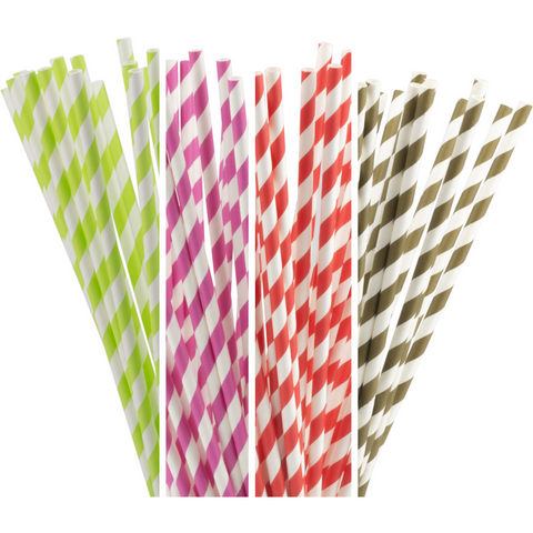 Packet of 50 Striped coloured straws 1x25cm