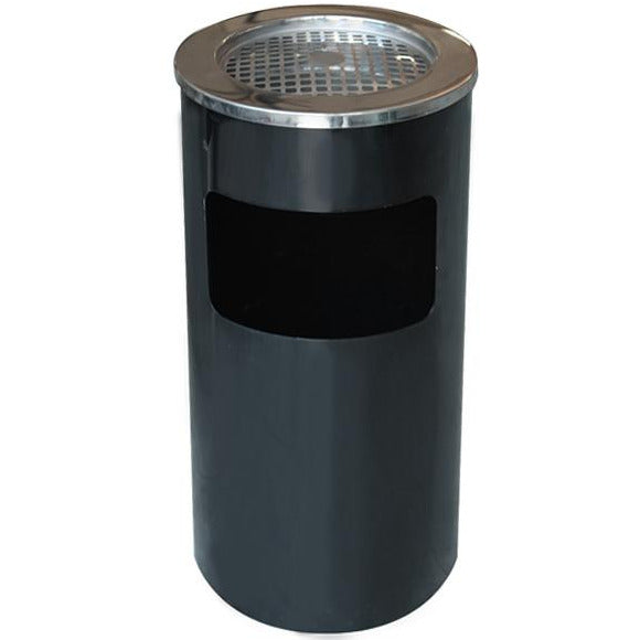 Round hotel trash can with ash tray black 45 litres
