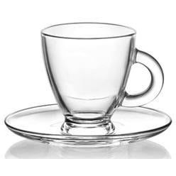 Set of 6 glass coffee cups with saucers 155ml
