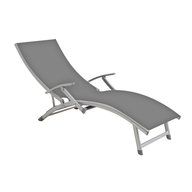 Aluminum frame sun lounger with armrest and 4 reclining positions grey 170x52cm.