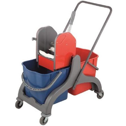 Cleaning trolley with mop wringer an5 2 x 25 litre bucket