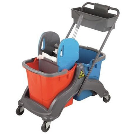 Professional janitor cart with mop wringer and 2x25 litre buckets
