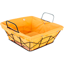 Square metal bread basket with textile liner yellow 20cm