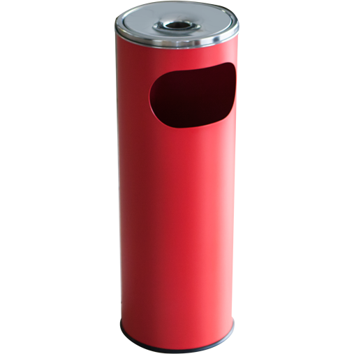 Round metal trash can with ashtray red 12 litres