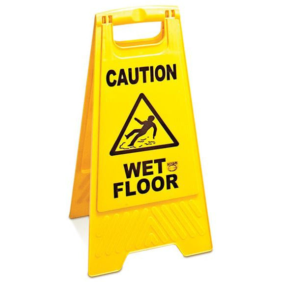 Free standing plastic sign "Caution Wet Floor" English