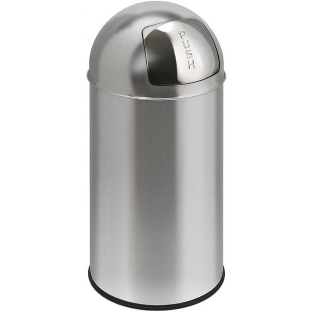 Round metal trash can with "PUSH" lid 35 litres