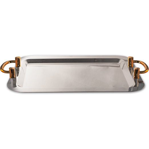 Rectangular stainless steel platter with handles 48.7cm